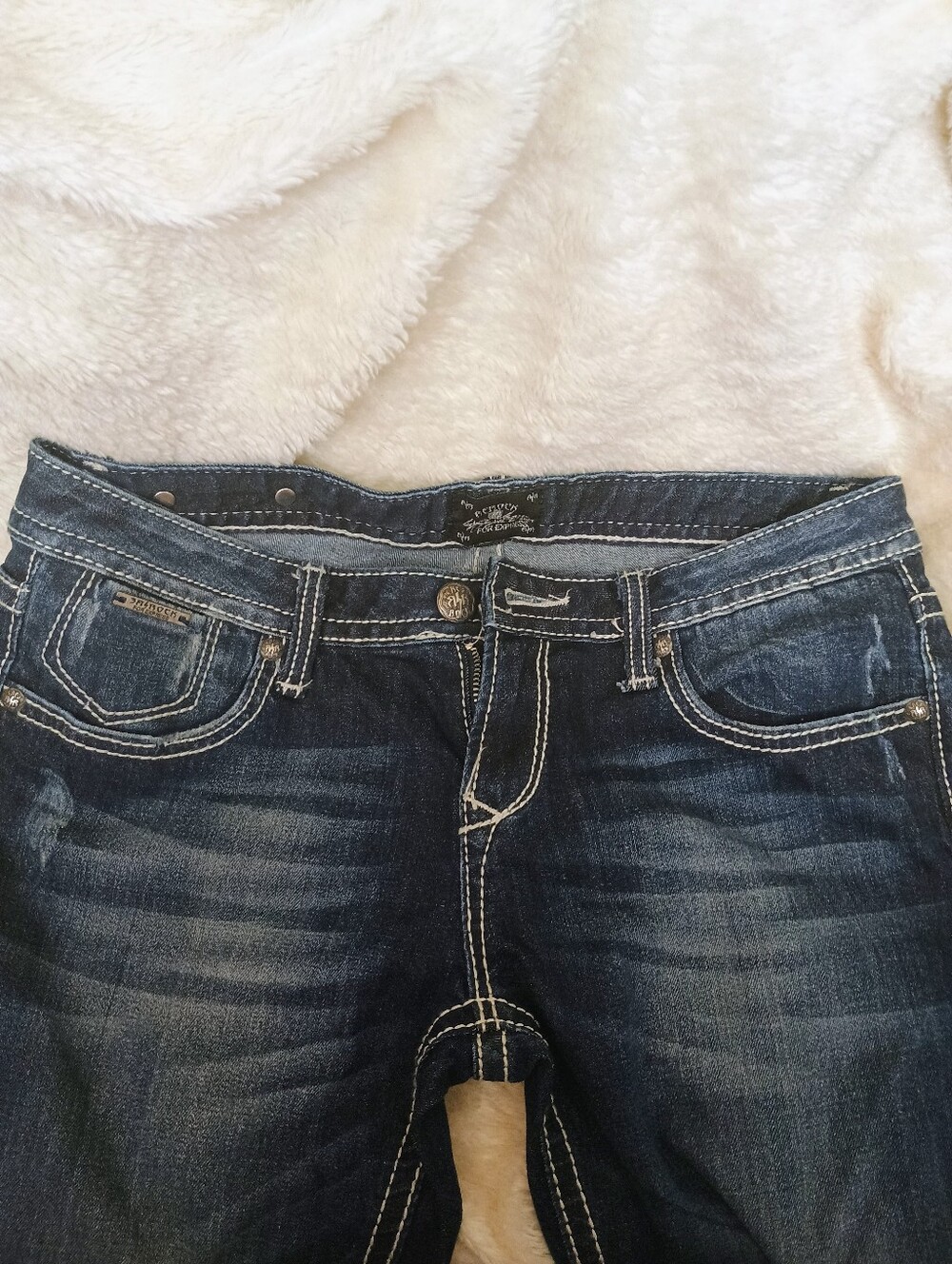Express Re Rock Thick Stitch Bootcut Jeans Dark Wash Y2K Sz 8R